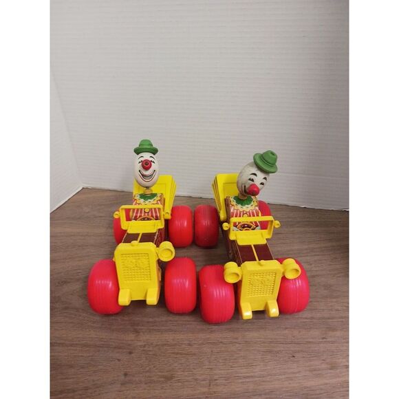 Fisher-Price Jalopy Circus Clown Wood &‎ Plastic Pull Toy #724 Vintage - Picture 1 of 5